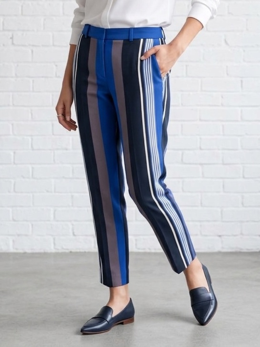 Banana Republic Avery Stripe Ankle Pants Women’s Size 4 Blue Career